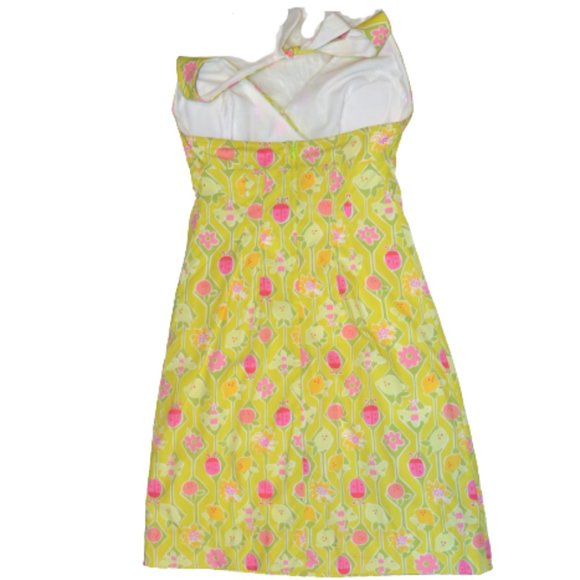Lilly Pulitzer A-Maze-Ing Vintage White Label Citrus Lemon Bee Halter Dress 0 - Picture 2 of 7